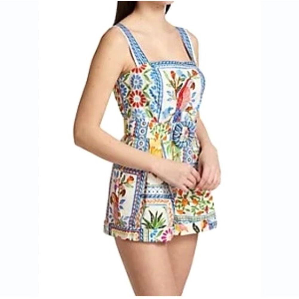 NEW FARM Rio Tropical Tiles Romper Tropical Macaw Shorts Cotton Beaded Size XL - Picture 4 of 16